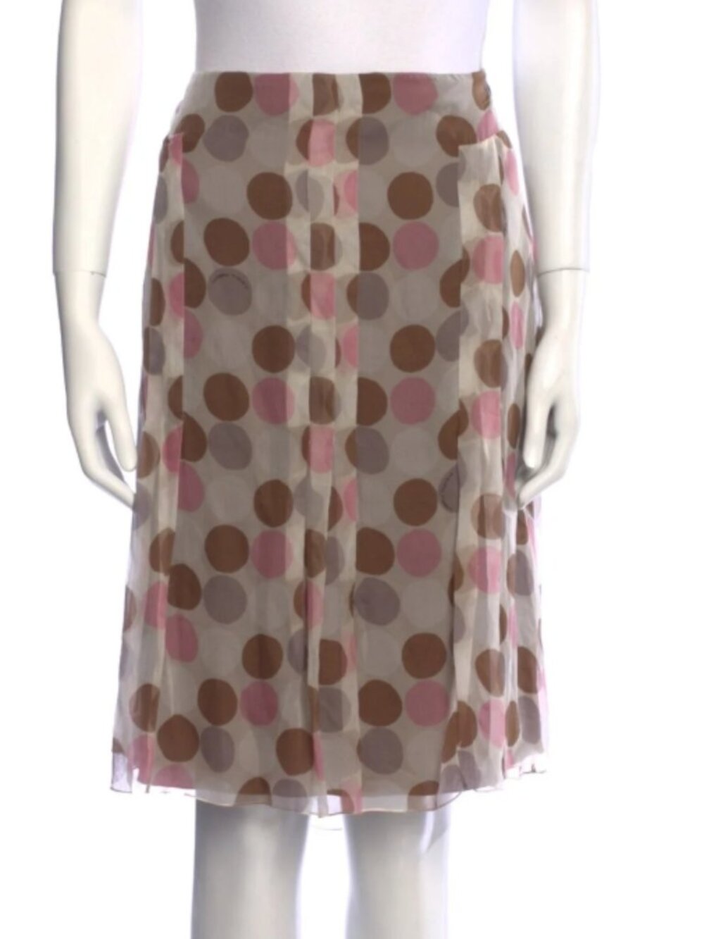 NWT Alberta Ferretti Silk Polka Dot Pleated Midi Skirt in Neutrals $1,020